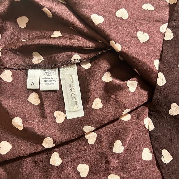 LOFT Ann Taylor Blouse L Brown Heart Print Tie Neck Long Sleeve Romantic Top - Picture 9 of 13